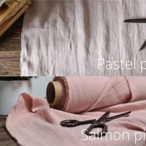 Linen fabric pink color shades, Fabric by the yard or meter, Softened washed flax fabric pink tones image 4