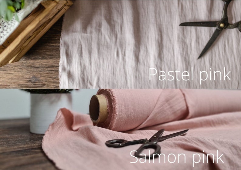 Linen fabric pink color shades, Fabric by the yard or meter, Softened washed flax fabric pink tones image 4