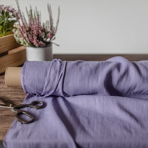 Linen fabric lavender purple, Washed softened flax fabrics, Fabric by the yard or meter image 1