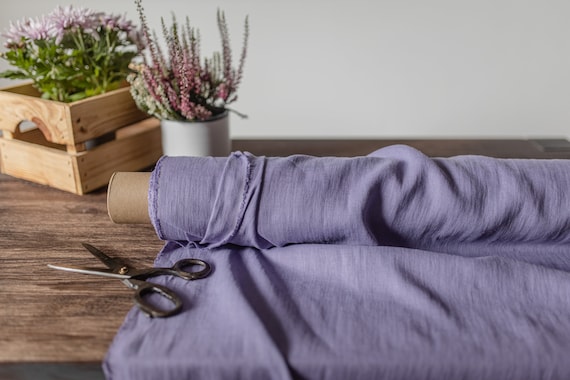 Linen fabric lavender purple, Washed softened flax fabrics, Fabric by the yard or meter