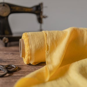Linen fabric sunny yellow, Fabric by the yard or meter, Softened pure flax fabric zdjęcie 1
