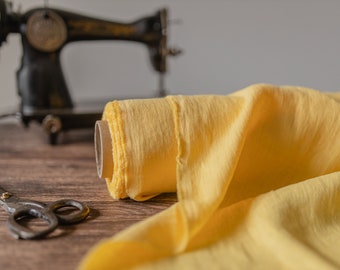 Linen fabric sunny yellow, Fabric by the yard or meter, Softened pure flax fabric