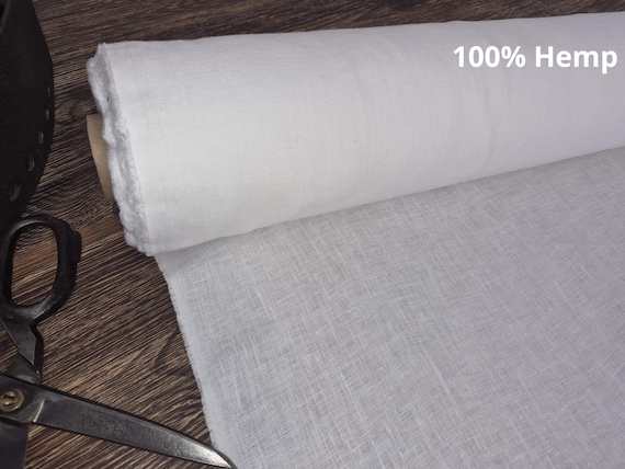Optical White Hemp Fabric by Yard, Lightweight 155 GSM Hemp Material for Clothing, Dresses, Shirts and Home Textiles