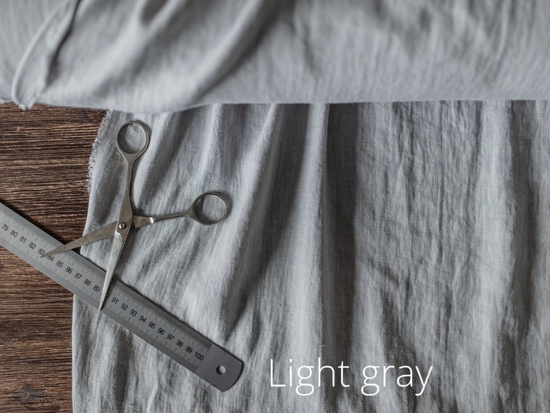 Linen fabric Black, Washed softened linen fabric Fabric by the yard or meter Light Gray