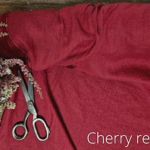 Linen fabric Red wine, Organic flax fabrics, Fabric by the yard or meter Cherry Red