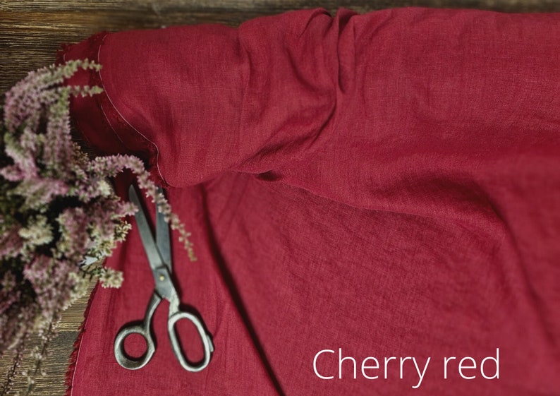 Linen fabric Red wine, Organic flax fabrics, Fabric by the yard or meter Cherry Red