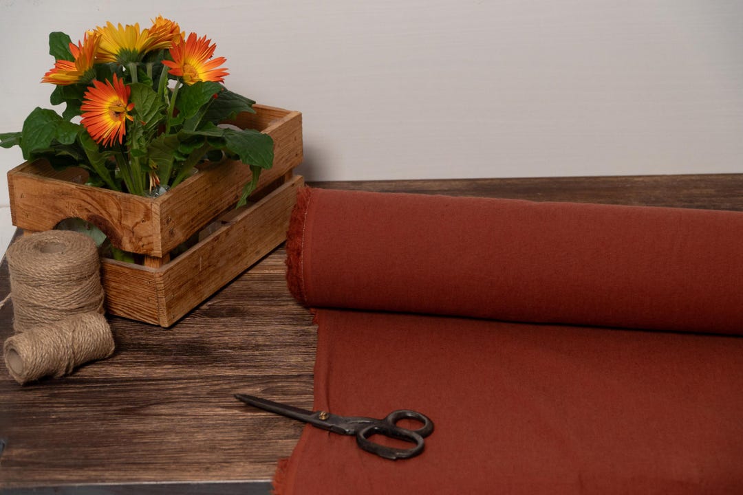 Rust Orange Recycled Linen Blend Fabric, Recycled Linen Fabric by the ...