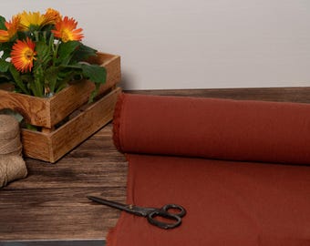 Rust orange recycled  linen blend fabric, Recycled linen fabric by the yard or meter, Softened flax fabric