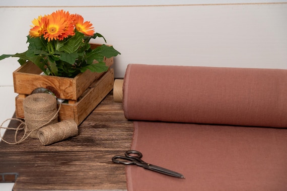 Linen fabric Sienna brown, Fabric by the yard or meter, Organic washed flax fabric