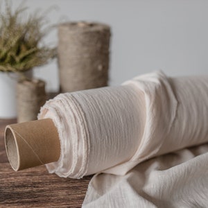 Linen fabric cream white, Washed softened flax fabrics, Fabric by the yard or meter