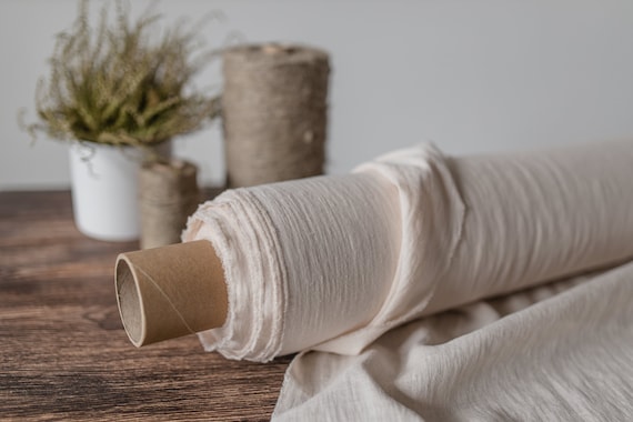 Linen fabric cream white, Washed softened flax fabrics, Fabric by the yard or meter