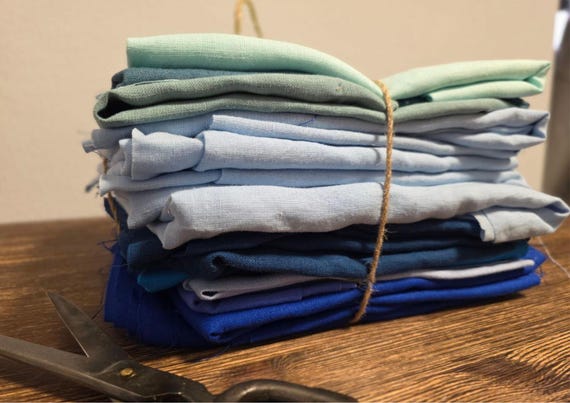 Linen Fabric Remnants Light blue – Assorted Sizes & Colors – Natural 100% Linen Leftovers
