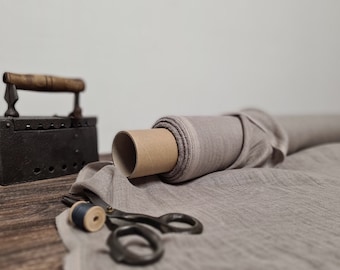 Linen fabric gauze natural gray, Pure sheer thin cheesecloth fabric, Fabric by the yard or meter