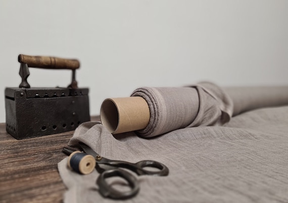 Linen fabric gauze natural gray, Pure sheer thin cheesecloth fabric, Fabric by the yard or meter
