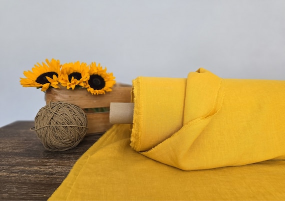Linen fabric EXTRA WIDE sunflower yellow, Bedding and curtain linen fabric