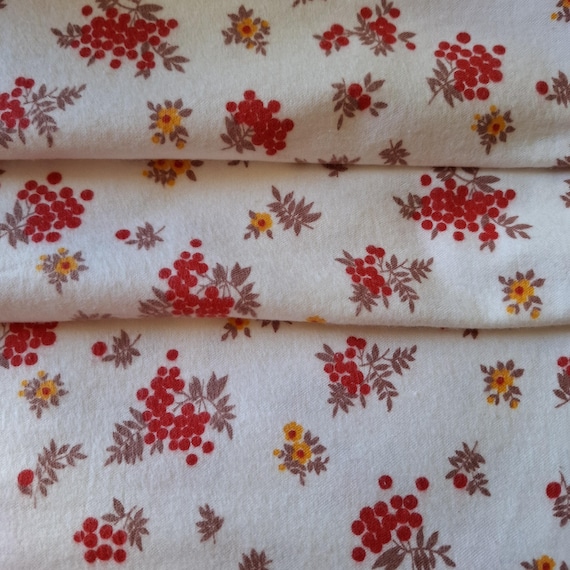 Vintage cotton flannel fabric white multicolor