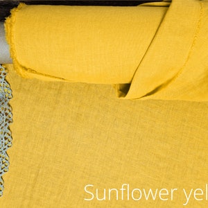 Tejido de lino amarillo soleado, Tejido cortado a medida o metro, Tejido de lino puro suavizado Sunflower Yellow