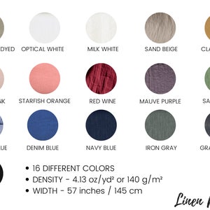 Linen fabric lightweight 16 colors, Fabric by the yard or meter, Organic flax fabric