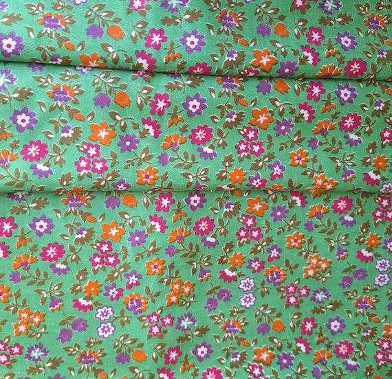 Vintage cotton fabric green multicolor