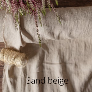 Natuurlijke ongeverfde linnen stof, stof op maat of meter gesneden, gewassen, verzachte vlasstof Sand Beige
