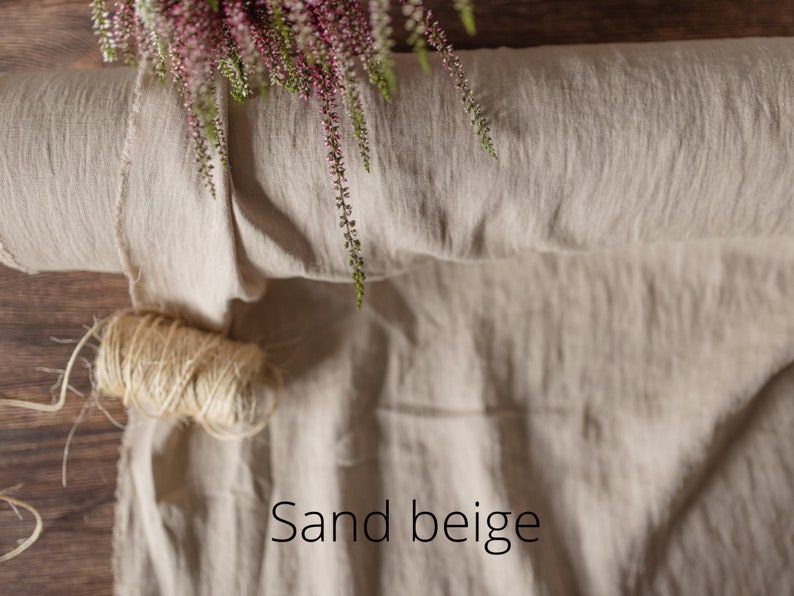 Natuurlijke ongeverfde linnen stof, stof op maat of meter gesneden, gewassen, verzachte vlasstof Sand Beige