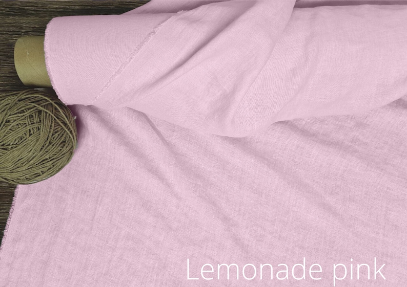 Linen fabric pink lemonade, Washed softened flax fabrics, Fabric by the yard or meter image 4