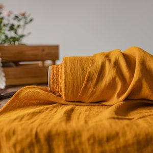 Linen fabric Honey yellow, Washed softened flax fabrics, Fabric by the yard or meter
