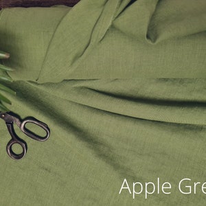 Linen fabric dark forest green, Fabric by the yard or meter, Washed softened flax fabric Apple Green
