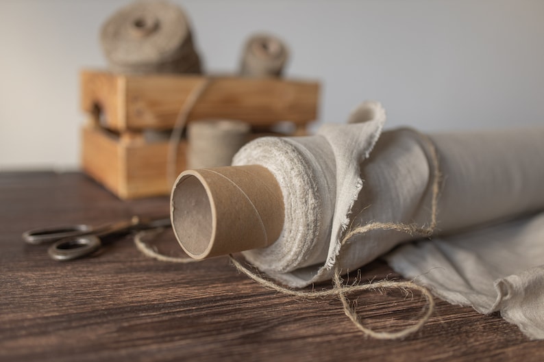 Natural undyed linen fabric, Fabric by the yard or meter, Washed softened flax fabric image 3