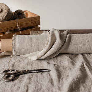 Natural undyed linen fabric, Fabric by the yard or meter, Washed softened flax fabric image 1