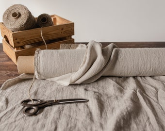 Natural undyed linen fabric, Fabric by the yard or meter, Washed softened flax fabric