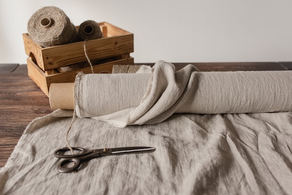 Natural undyed linen fabric, Fabric by the yard or meter, Washed softened flax fabric