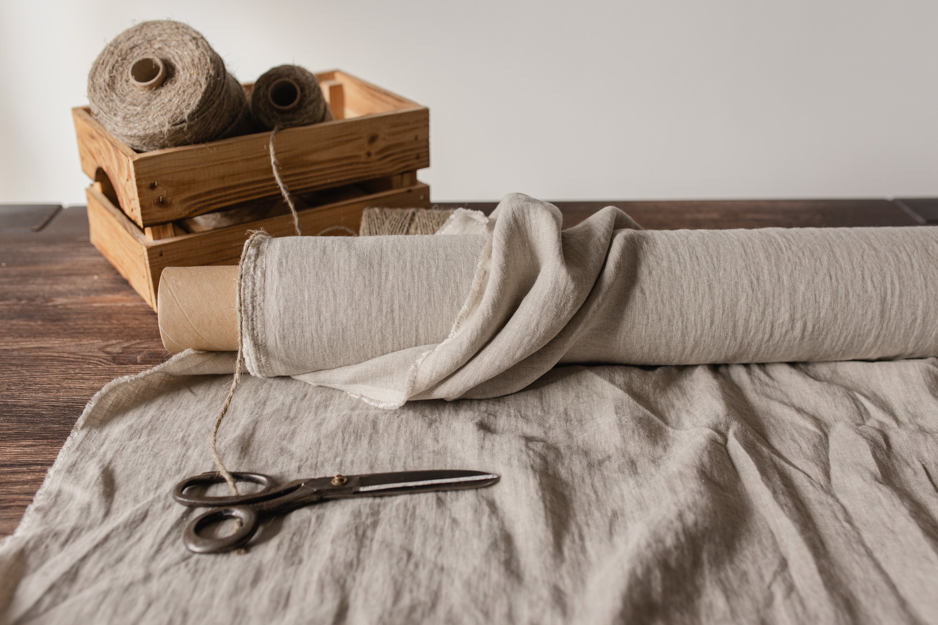 Natural undyed linen fabric, Fabric by the yard or meter, Washed