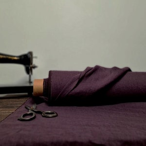 Linen fabric Aubergine purple, Organic flax fabrics, Fabric by the yard or meter