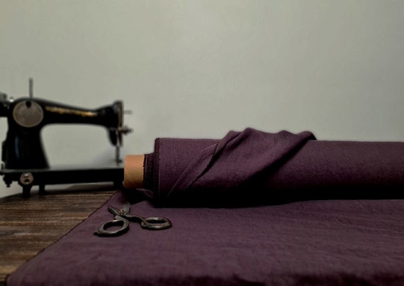 Linen fabric Aubergine purple, Organic flax fabrics, Fabric by the yard or meter