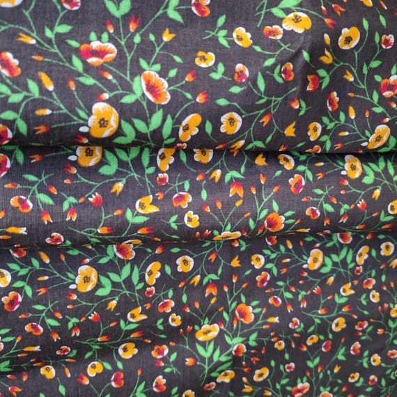 Vintage cotton fabric dark brown multicolor