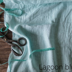 Linen fabric ocean blue, Washed softened flax fabrics, Fabric by the yard or meter Lagoon Blue