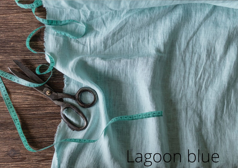 Linen fabric ocean blue, Washed softened flax fabrics, Fabric by the yard or meter Lagoon Blue