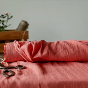 Leinenstoff korallrosa, waschbar weiche Flachsgewebe, Stoffe Meterware oder Meterware