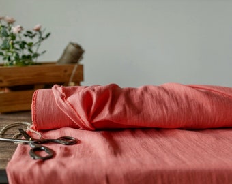 Linen fabric Coral pink, Washed softened flax fabrics, Fabric by the yard or meter