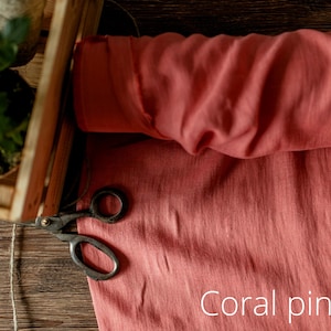 Tissu de lin rouge coquelicot, Tissus de lin biologique, Tissu par mètre ou mètre Coral Pink