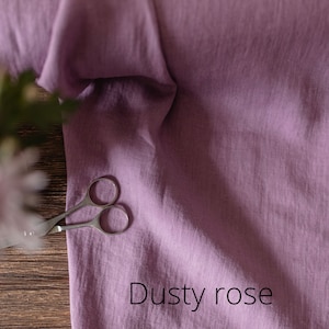 Linen fabric plum purple, Washed softened flax fabrics, Fabric by the yard or meter Dusty Rose