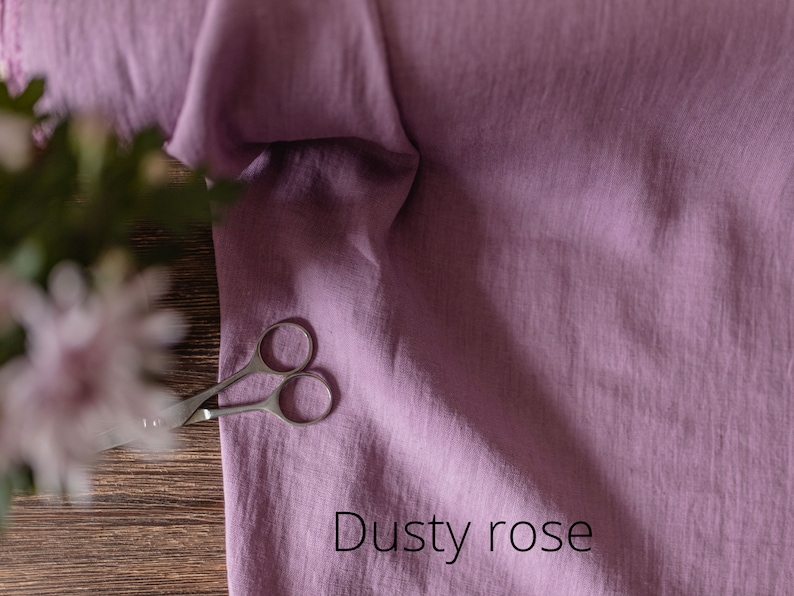 Linen fabric plum purple, Washed softened flax fabrics, Fabric by the yard or meter Dusty Rose