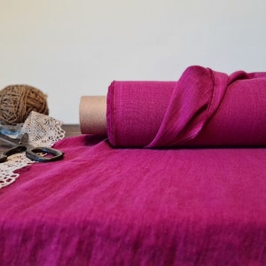 Linen fabric Magenta purple pink, Organic flax fabrics, Fabric by the yard or meter