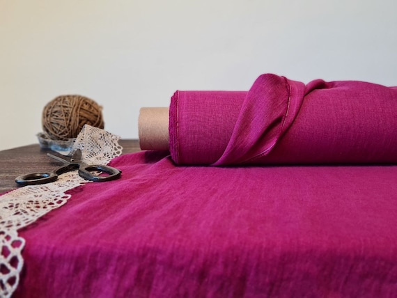 Linen fabric Magenta purple pink, Organic flax fabrics, Fabric by the yard or meter