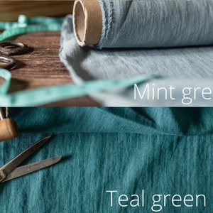 Linen fabric green tones, Fabric by the yard or meter, Softened washed flax fabric green shades zdjęcie 9