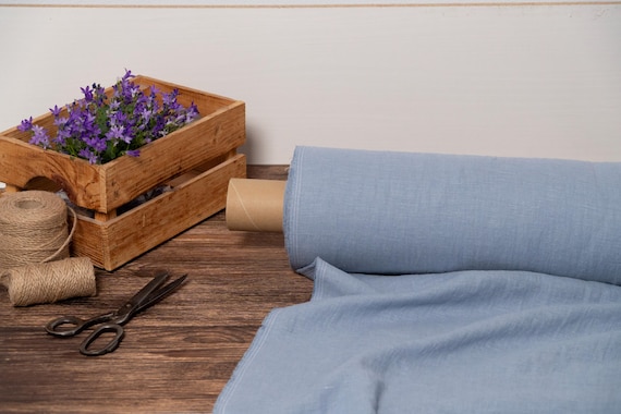 Linen fabric Emerald green, Fabric by the yard or meter, Organic washed flax fabric