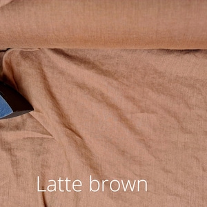 Linen fabric Latte brown, Organic flax fabrics, Fabric by the yard or meter Latte Brown