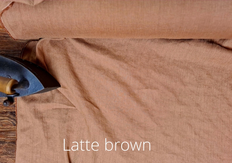 Linen fabric Latte brown, Organic flax fabrics, Fabric by the yard or meter Latte Brown