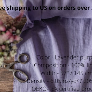 Linen fabric lavender purple, Washed softened flax fabrics, Fabric by the yard or meter image 2